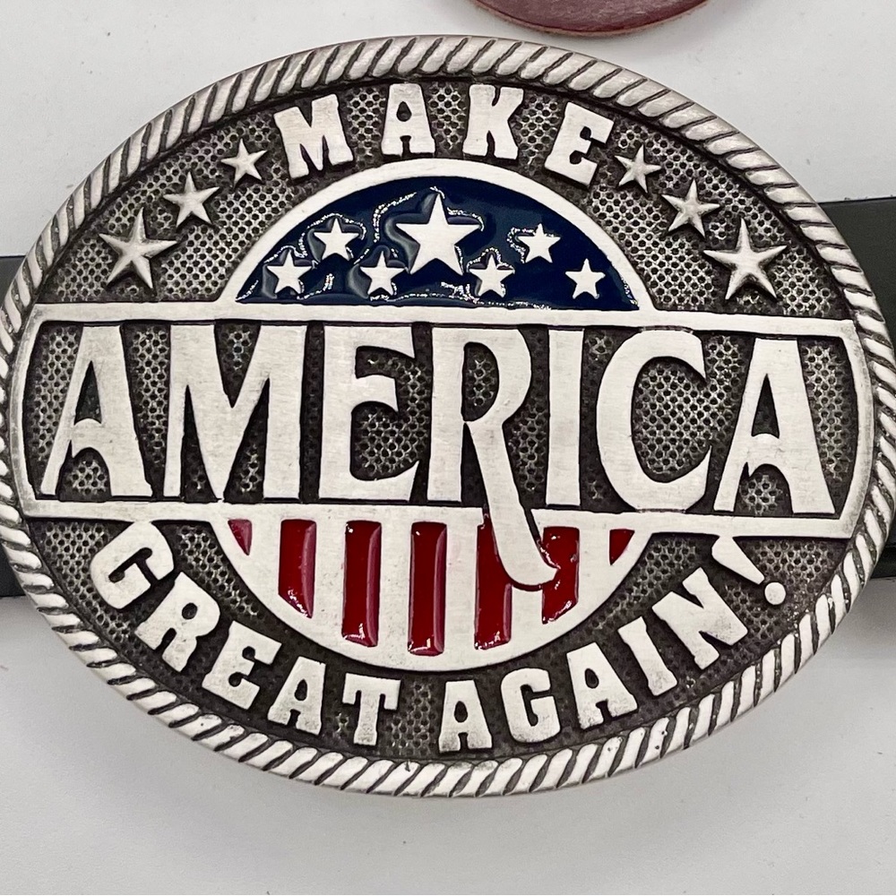 Patriotic Belt Buckle ( Donald J Trump ) with custom handmade belt.